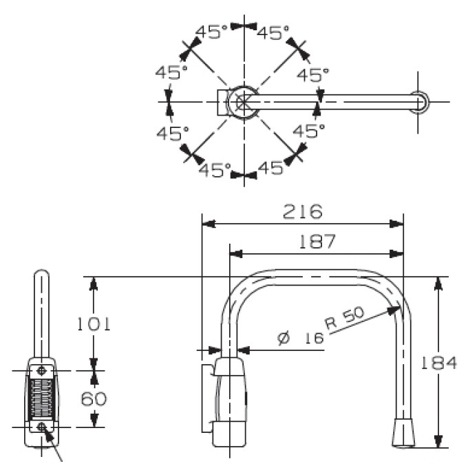 Brat universal vertical - Descendent pentru oglinda laterala auto - Rotatie 360 grade in pasi de 45 grade - Compatibil camioane si utilaje Volvo